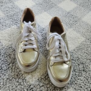 Gold Athletic Shoes with White Laces